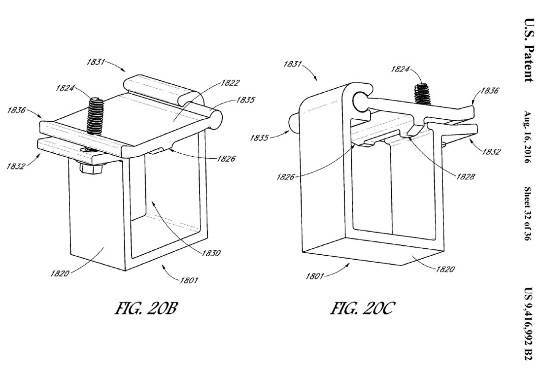 Dessin du brevet de la bride Invisimount SunPower