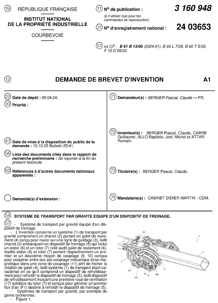 Brevet français FR 3 160 948