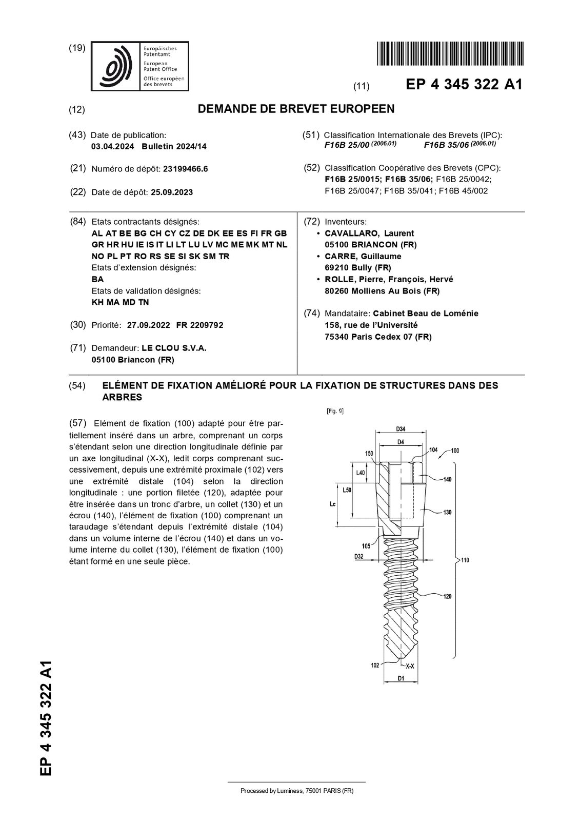 Brevet européen EP 4 345 322